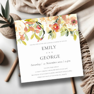 BLUSH PEACH PINK WATERCOLOR FLORAL COUPLES SHOWER INVITATION