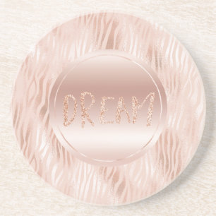 Blush Peach Pink Zebra print Glitter Dream Coaster
