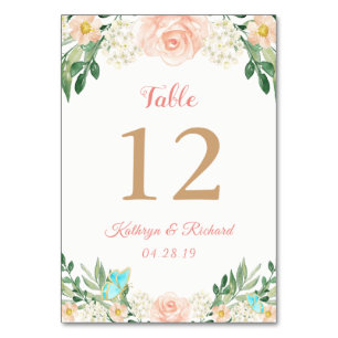 Blush Peach Rose Garden Table Numéro Carte