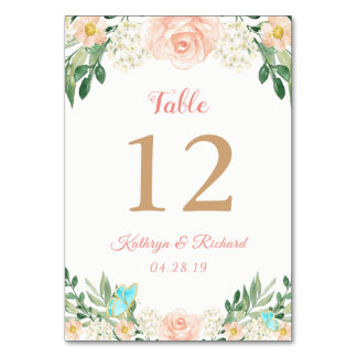 Blush Peach Rose Garden Table Numéro Carte