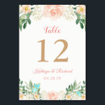 Blush Peach Rose Garden Wedding Table Number Card<br><div class="desc">Blush Peach Rose Garden Wedding Table Number Card</div>