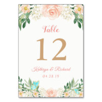 Blush Peach Rose Garden Wedding Table Number Card