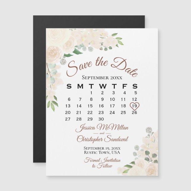 Blush Peach Roses Save the Date Calendar Magnet (Front/Back)