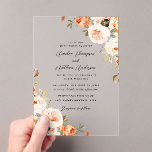 Blush Peach Rustic Botanical Florals Wedding Acrylic Invitations