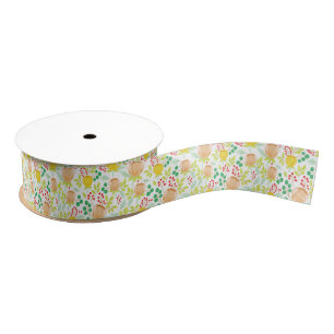 Blush Peach Spring Floral Meadow Grosgrain Ribbon