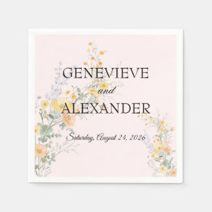 Blush Peach Wildflower Custom Wedding Paper Napkin