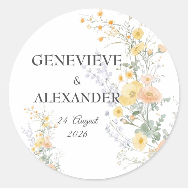 Blush Peach Wildflowers Botanical Envelope Sticker (Front)