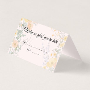 Blush Peach Wildflowers Folded Wedding Place Cards