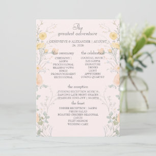 Blush Peach Wildflowers Folded Wedding Table Cards