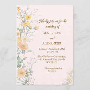 Blush Peach Wildflowers Gold Typography Invitation