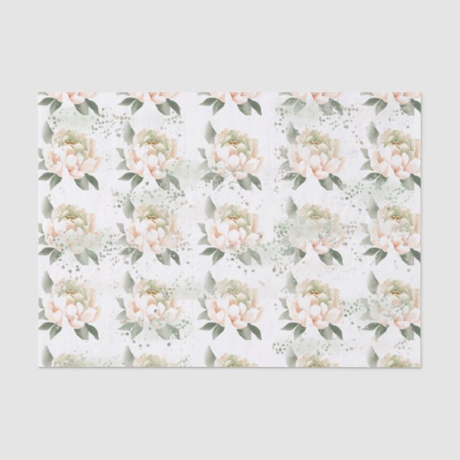 Blush Peachy Peonies Speckled Tissue Paper (Front)