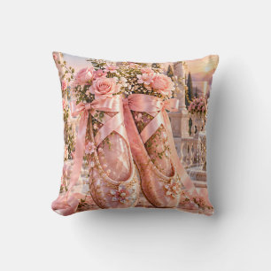 Blush Pearl Ballet Shoes Rose Garden Throw Pillow