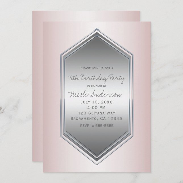 Blush Pearl Pink Silver Birthday Party Any Event Invitation (Front/Back)