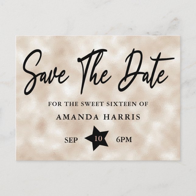 Blush Pearl Sweet 16 Save The Date Postcard (Front)
