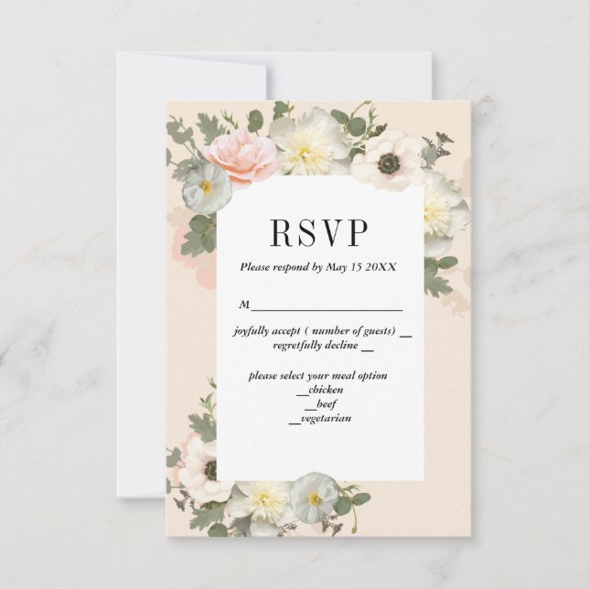 Blush Peonies and Anemones Romantic RSVP Card (Front)