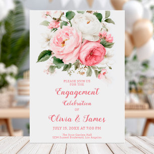 Blush peonies and white roses engagement card