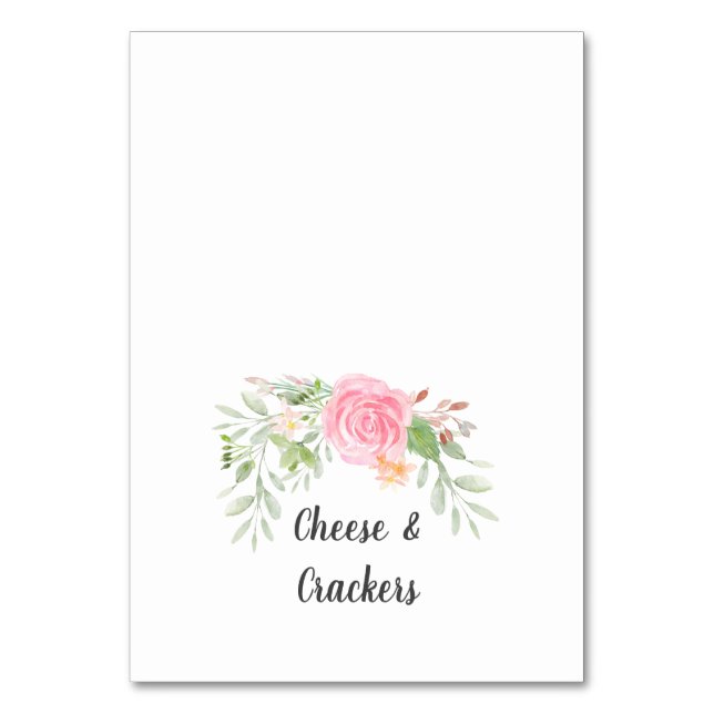 Blush Peonies Buffet Food Labels Table Number (Front)