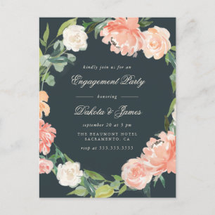 Blush Peonies & Eucalyptus Engagement Party Invitation Postcard