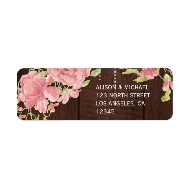 Blush peonies lights rustic barn wood wedding rsvp (Front)