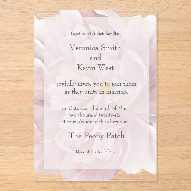 Blush Peony Clear Acrylic Wedding Invitation (Front)