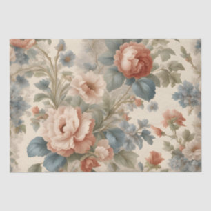 Blush Peony Collage with Blue Flowers Tissue Paper