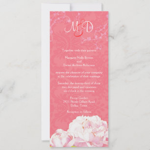 Blush Peony Coral Pink Monogram Wedding Invitation