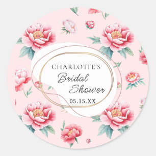 Blush Peony Custom Name Bridal Shower Sticker 