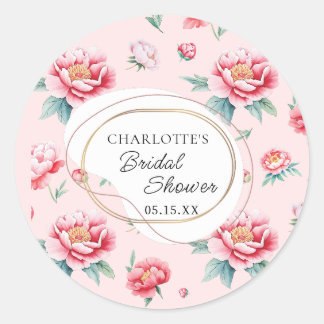 Blush Peony Custom Name Bridal Shower Sticker 