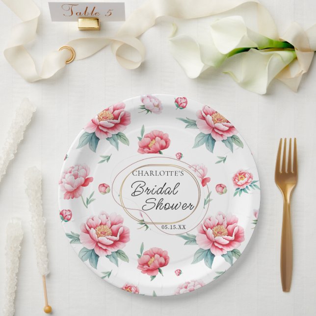 Blush Peony Custom Name Paper Plate (Wedding)