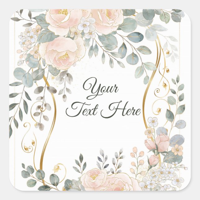 Blush Peony & Eucalyptus Botanical Floral Wedding  Square Sticker (Front)