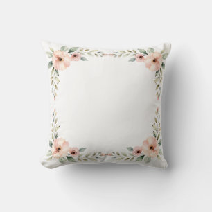 Blush Peony Floral Watercolor Wedding Corner Frame Throw Pillow