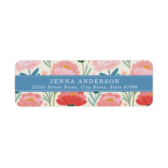 Blush Peony Flowers Background Address Label (Front)