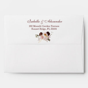 Blush Peony & Gold Burgundy Floral Wedding Envelope