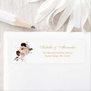 Blush Peony & Gold Burgundy Wedding return address