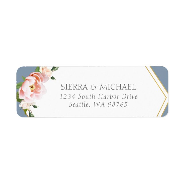 Blush Peony Gold Dusty Blue Mariage Adresse de ret (Devant)