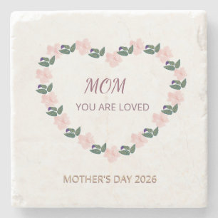 Blush Peony Heart Mom Love Artwork Stone Coaster