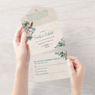 Blush Peony & Sage Spring Garden Wedding All In One Invitation
