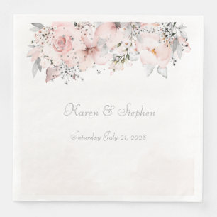 Blush Peony Silver Eucalyptus Wedding  Napkin
