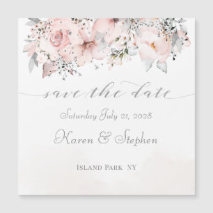 Blush Peony Silver Eucalyptus Wedding Save The Dat Magnetic Invitation