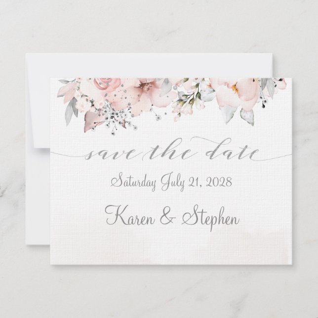 Blush Peony Silver Eucalyptus Wedding Save The Dat Save The Date (Front)