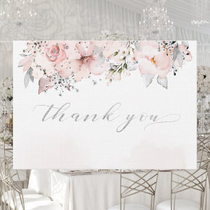 Blush Peony Silver Greenery Carte de remerciements