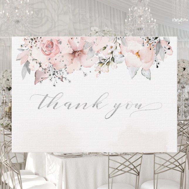 Blush Peony Silver Greenery Wedding Thank You Card (Creator Uploaded)