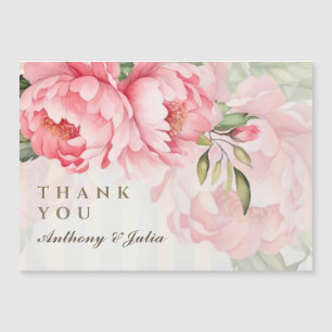 Blush Peony Striped Wedding Thank YouMagnetic Card