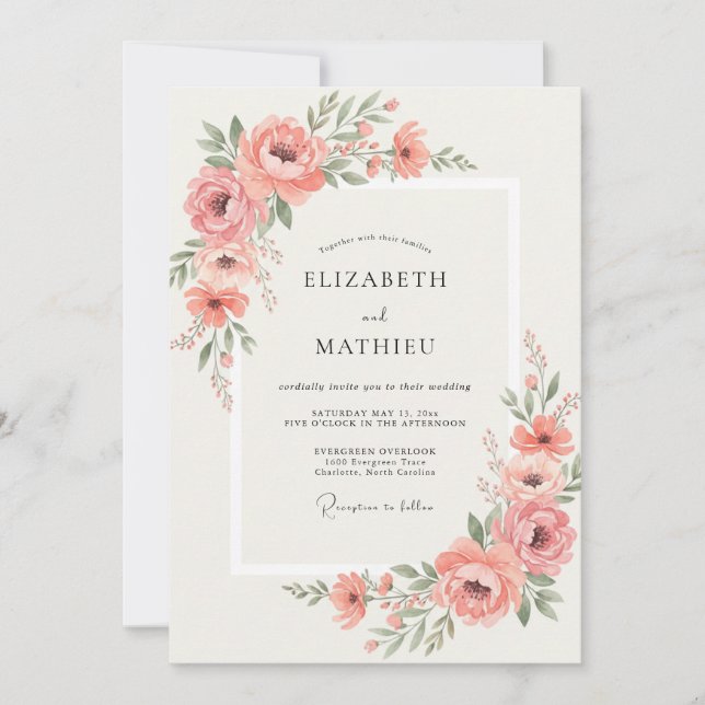 Blush Peony Vine Wedding Invitation (Front)