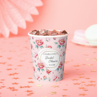 Blush Peony Watercolor Bridal Shower Paper Cup