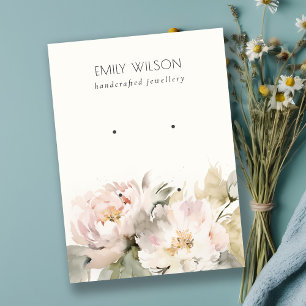 Blush Peony Watercolor Floral 2 Earring Display Business Card