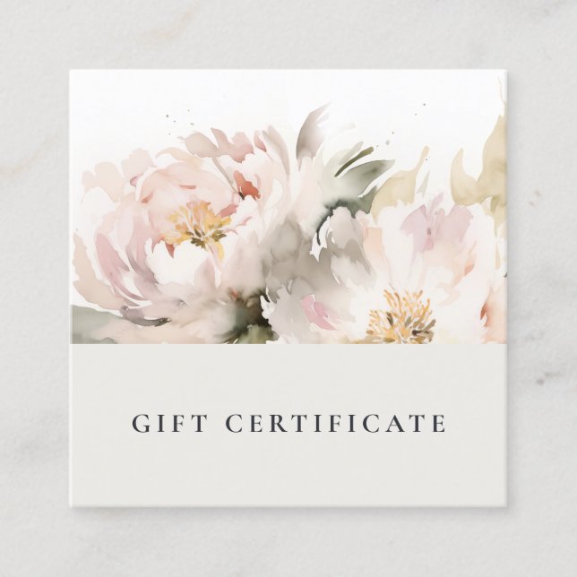 Blush Peony Watercolor Floral Gift Certificate (Front)