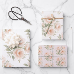Blush Peony Watercolor Floral Pattern Wrapping Paper Sheet