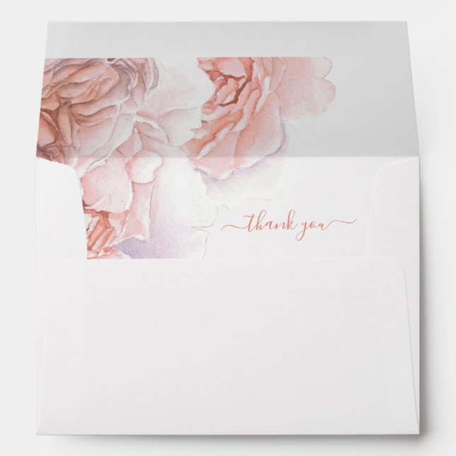 Blush peony watercolor peach colour floral wedding envelope (Back (Bottom))