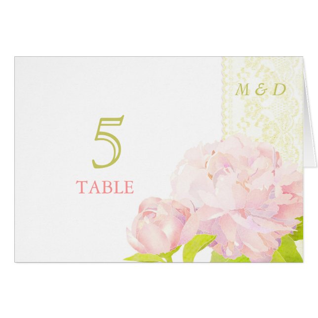 Blush Peony Wedding Table Number Card (Front Horizontal)